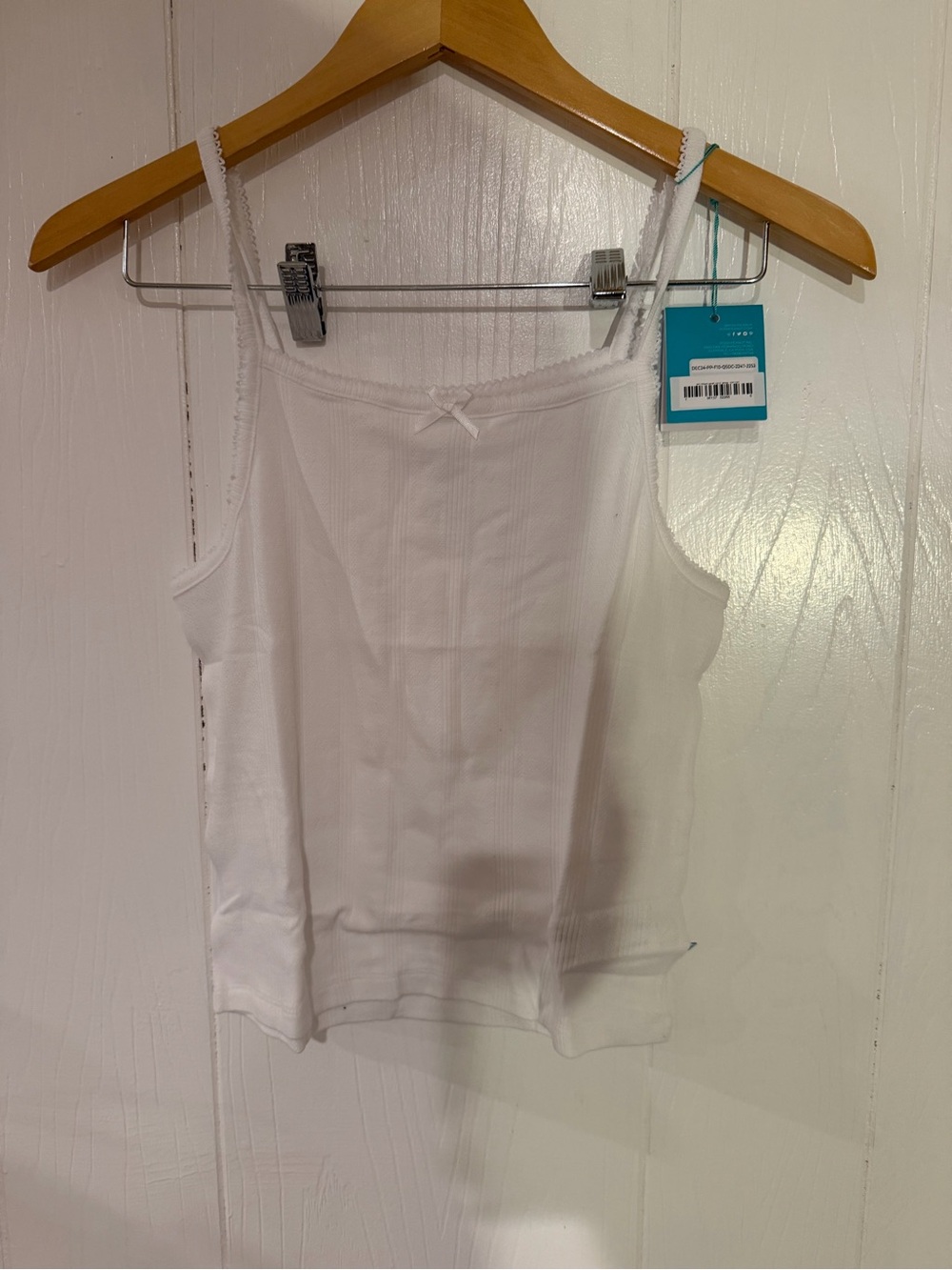 Posh Peanut White Ribbed Camisole with Bow Detail